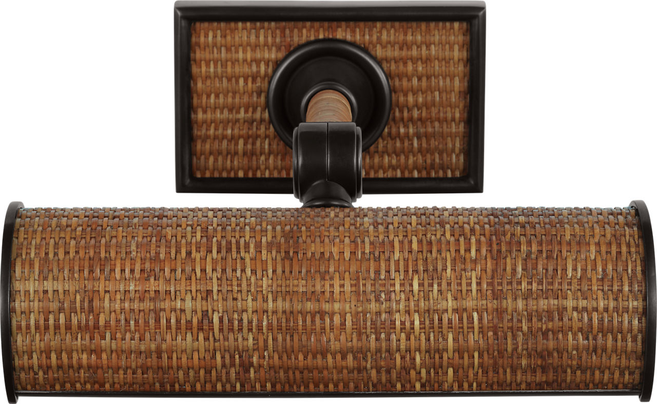 Halwell 8" Picture Light | Bronze and Natural Woven Rattan