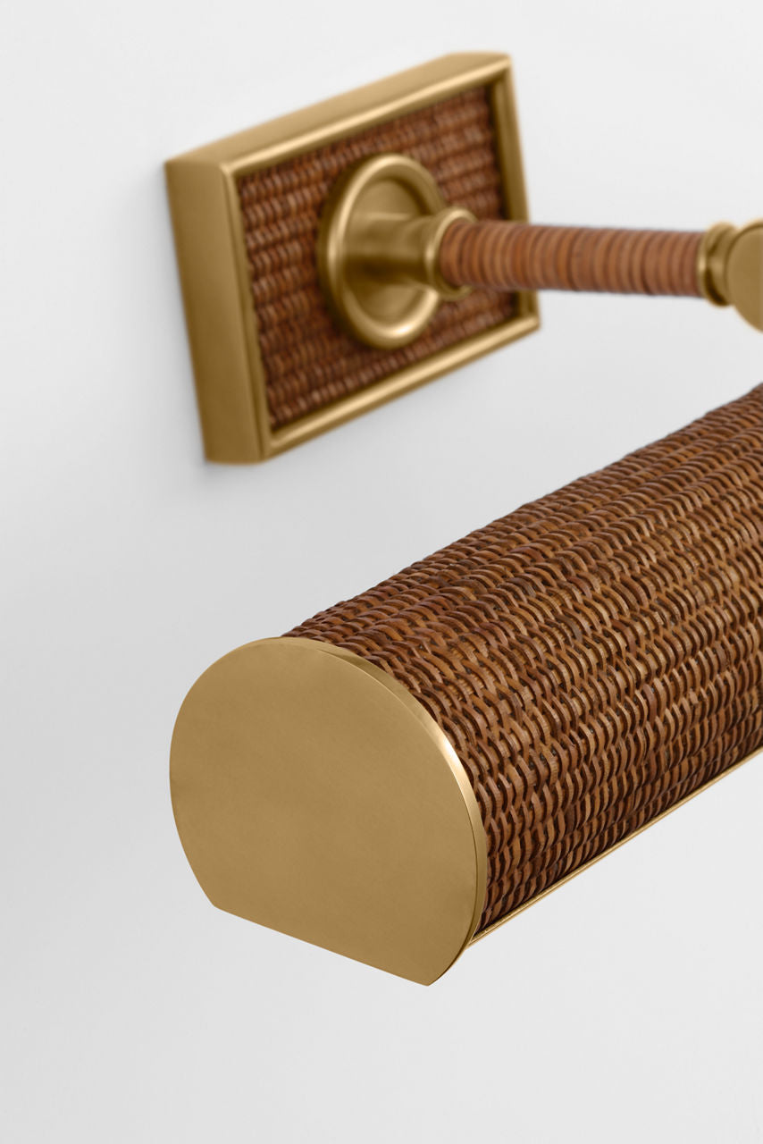 Halwell 18" Picture Light | Brass and Natural Woven Rattan