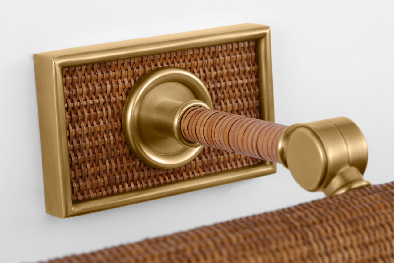 Halwell 18" Picture Light | Brass and Natural Woven Rattan