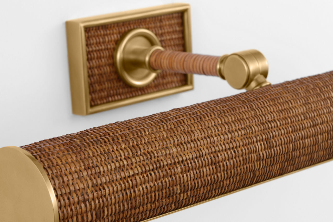 Halwell 18" Picture Light | Brass and Natural Woven Rattan