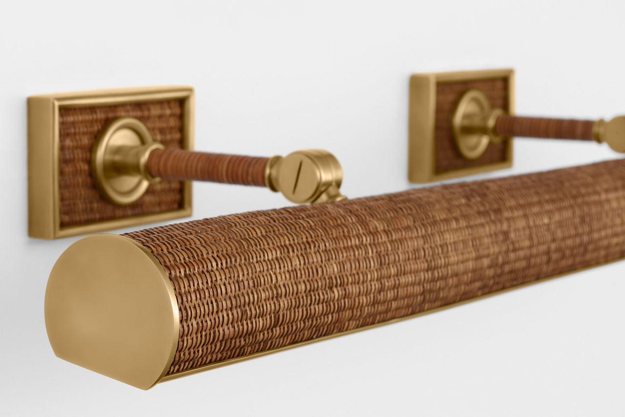 Halwell 30" Picture Light | Antique-Burnished Brass and Natural Woven Rattan