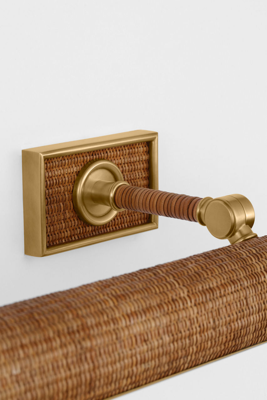 Halwell 30" Picture Light | Antique-Burnished Brass and Natural Woven Rattan