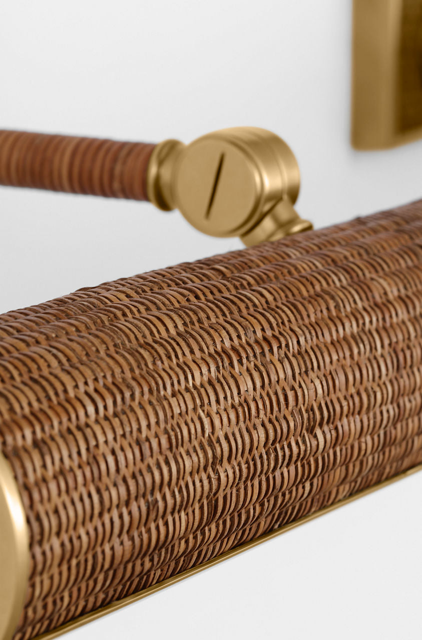 Halwell 30" Picture Light | Antique-Burnished Brass and Natural Woven Rattan