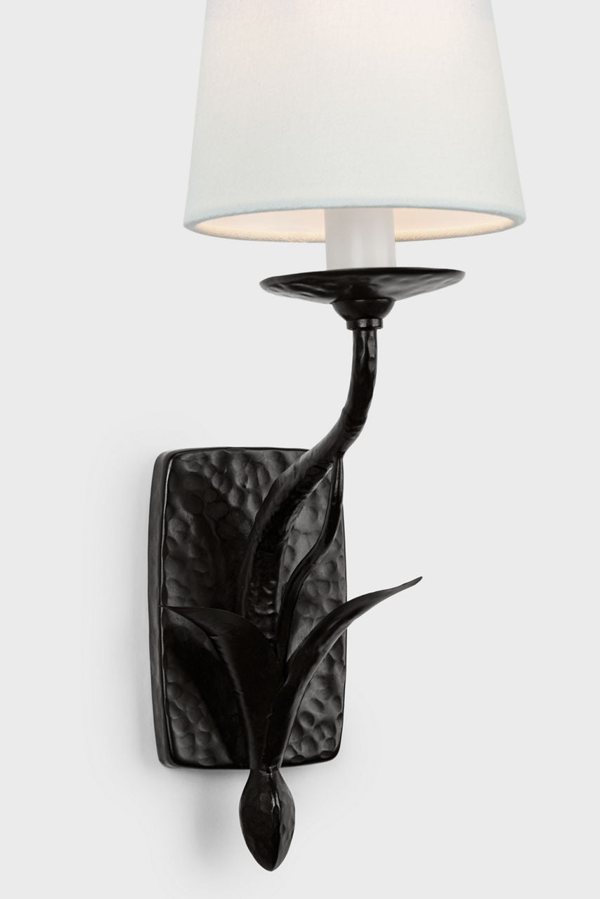 Amalfi 15" Sconce | Waxed Black | Linen Shade