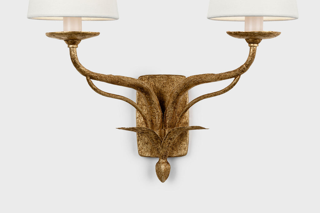 Amalfi 15" Double Sconce | Milano Gold | Linen Shades