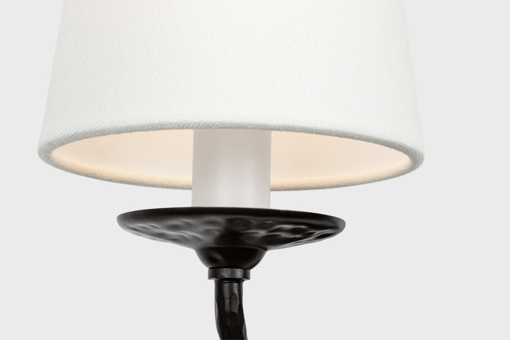 Amalfi 15" Double Sconce | Waxed Black | Linen Shades