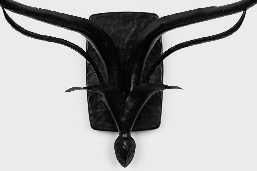 Amalfi 15" Double Sconce | Waxed Black | Linen Shades