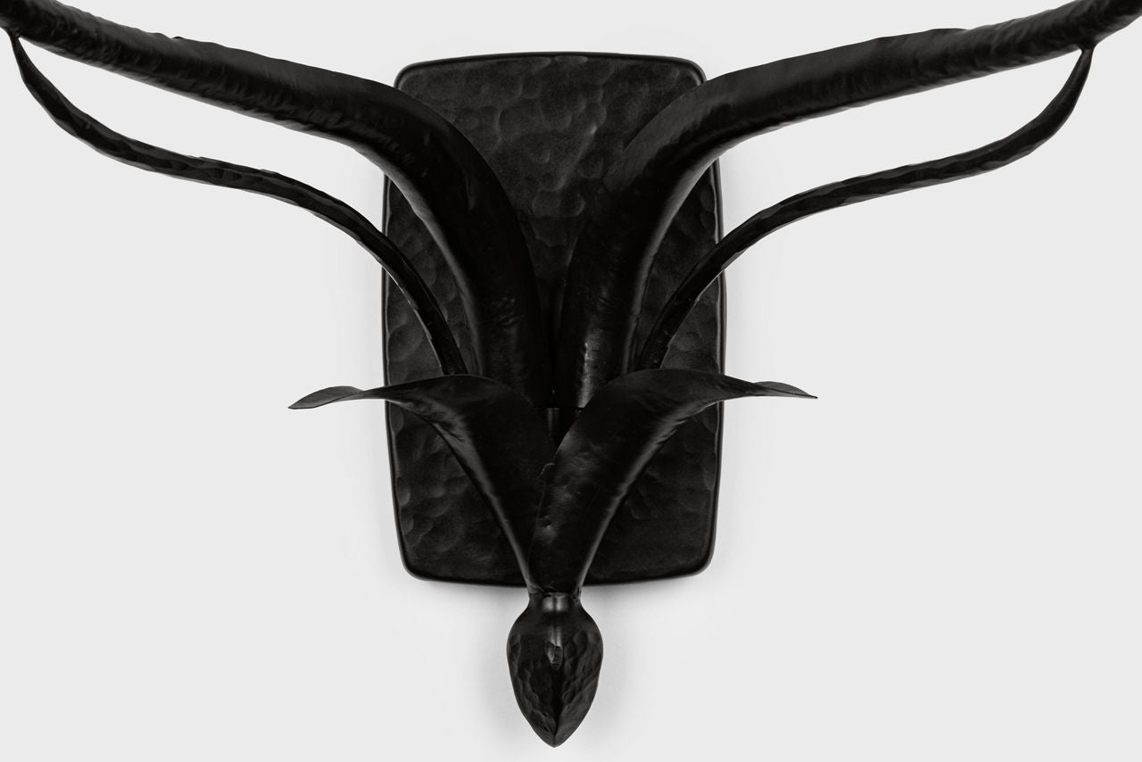 Amalfi 15" Double Sconce | Waxed Black | Linen Shades