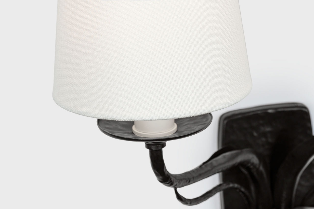 Amalfi 15" Double Sconce | Waxed Black | Linen Shades