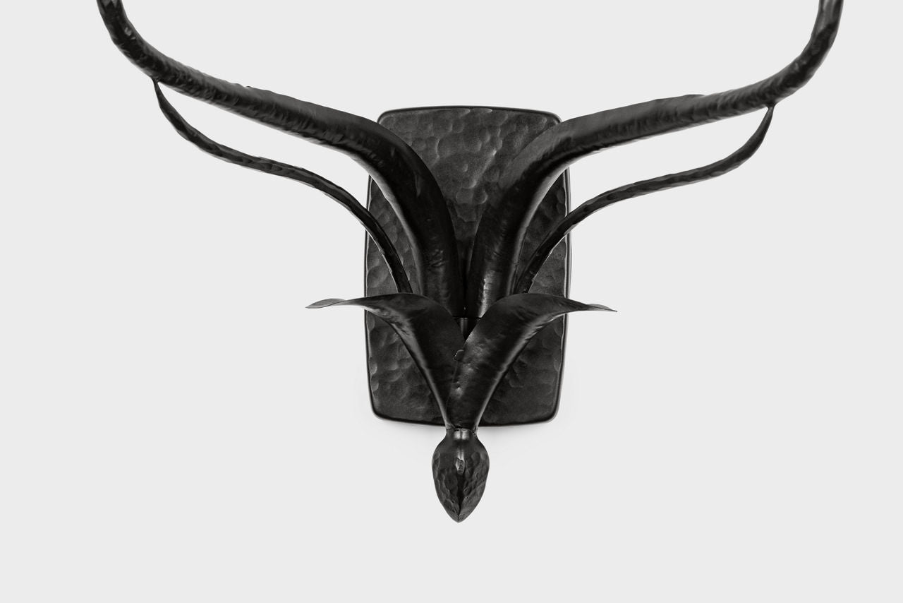Amalfi 15" Double Sconce | Waxed Black | Linen Shades