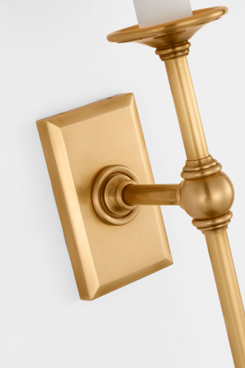 Classic 19" Tail Sconce | Antique-Burnished Brass | Linen Shades