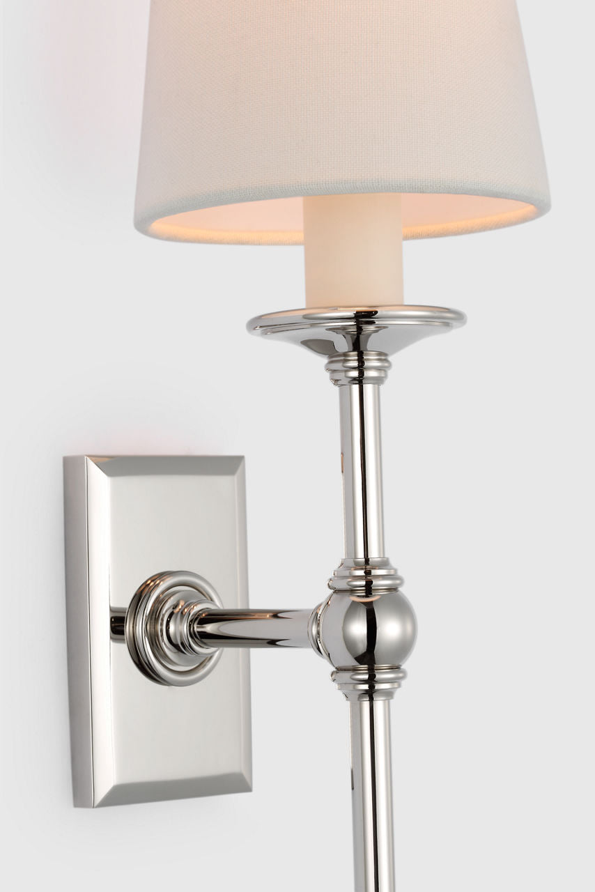Classic 19" Tail Sconce | Polished Nickel | Linen Shades