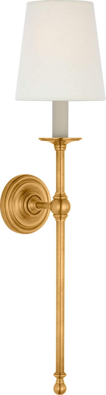 Classic 27" Tail Sconce | Antique-Burnished Brass | Linen Shade