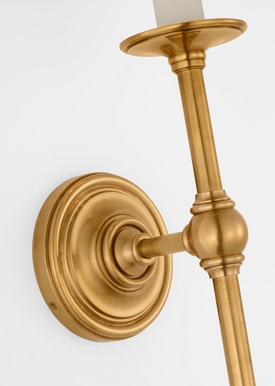 Classic 27" Tail Sconce | Antique-Burnished Brass | Linen Shade