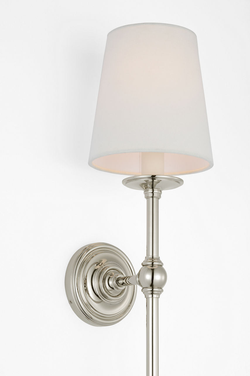 Classic 27" Tail Sconce | Polished Nickel | Linen Shade
