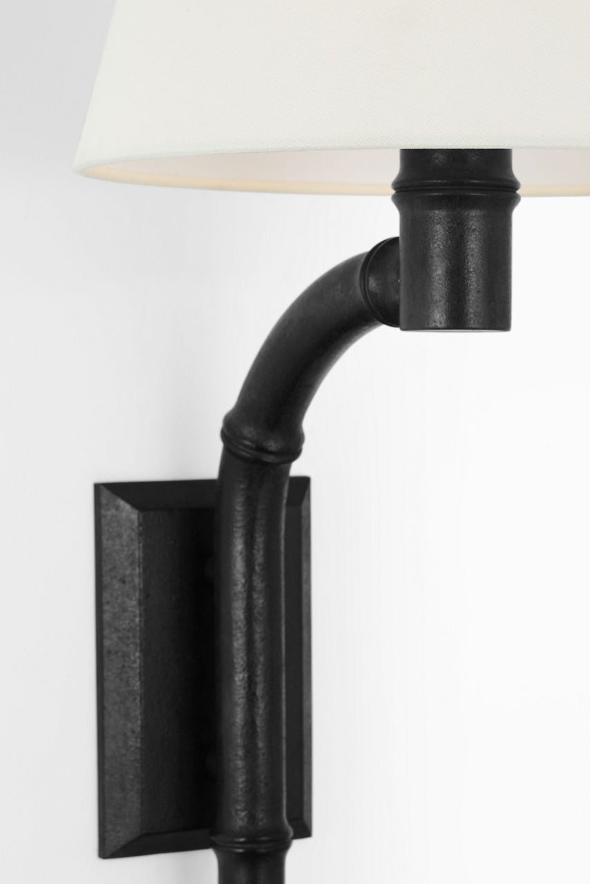 Alana 27" Curved Tail Sconce | French Rust | Linen Shade