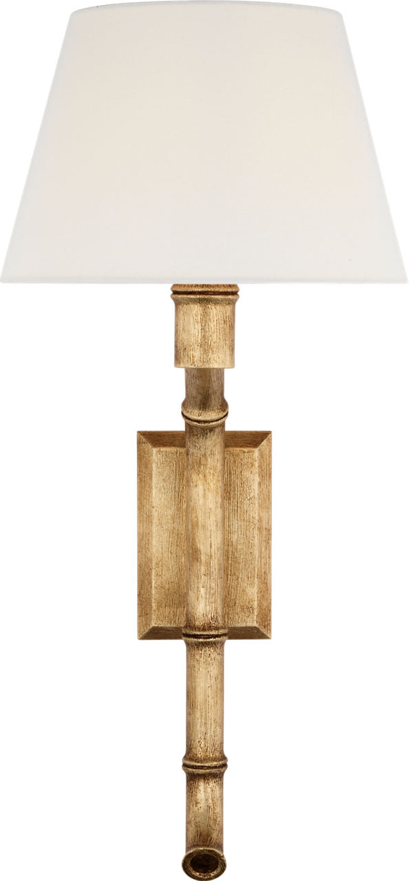 Alana 27" Curved Tail Sconce | Gilded Plaster | Linen Shade