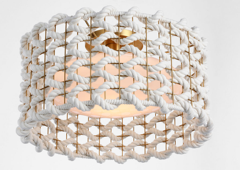 Catania 17" Flush Mount | Antique-Burnished Brass | Cream Woven Rope