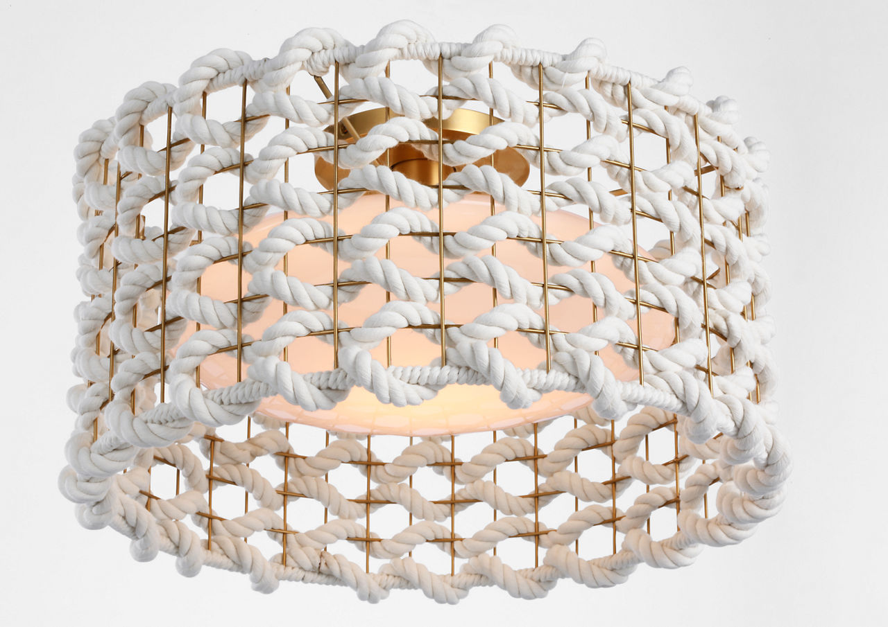 Catania 17" Flush Mount | Antique-Burnished Brass | Cream Woven Rope