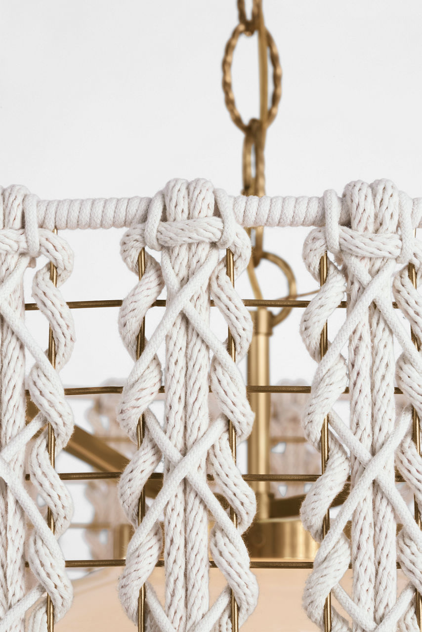 Catania 30" Hanging Shade | Antique-Burnished Brass | Cream Braided Rope
