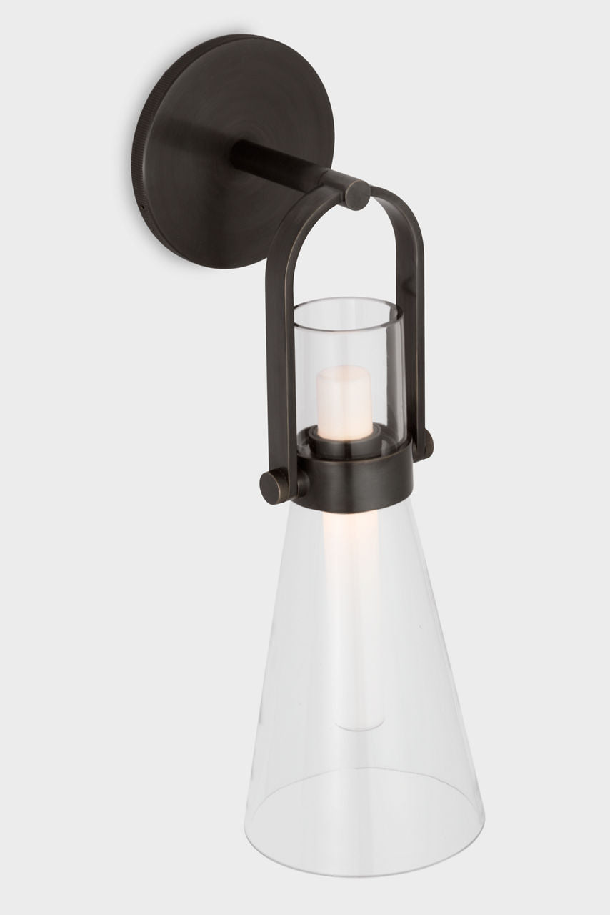 Larkin Medium Conical Bracketed Sconce | Bronze | Clear Glass