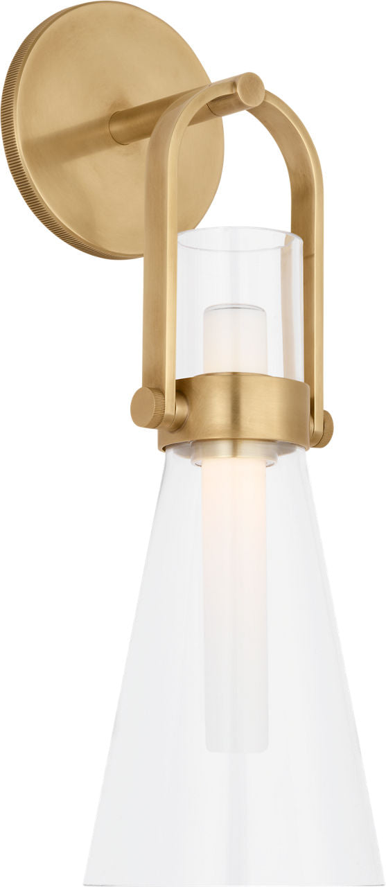 Larkin Medium Conical Bracketed Sconce | Hand-Rubbed Antique Brass | Clear Glass