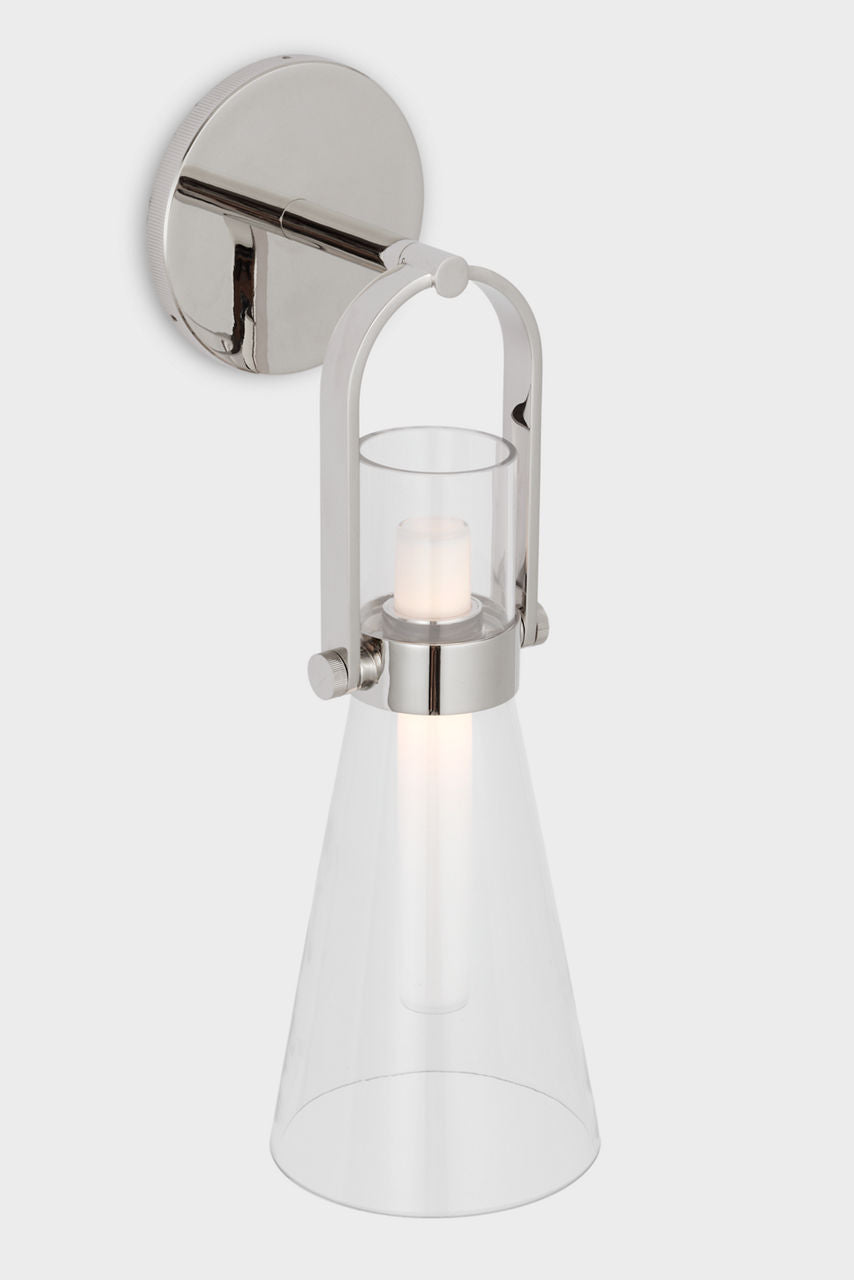 Larkin Medium Conical Bracketed Sconce | Polished Nickel | Clear Glass