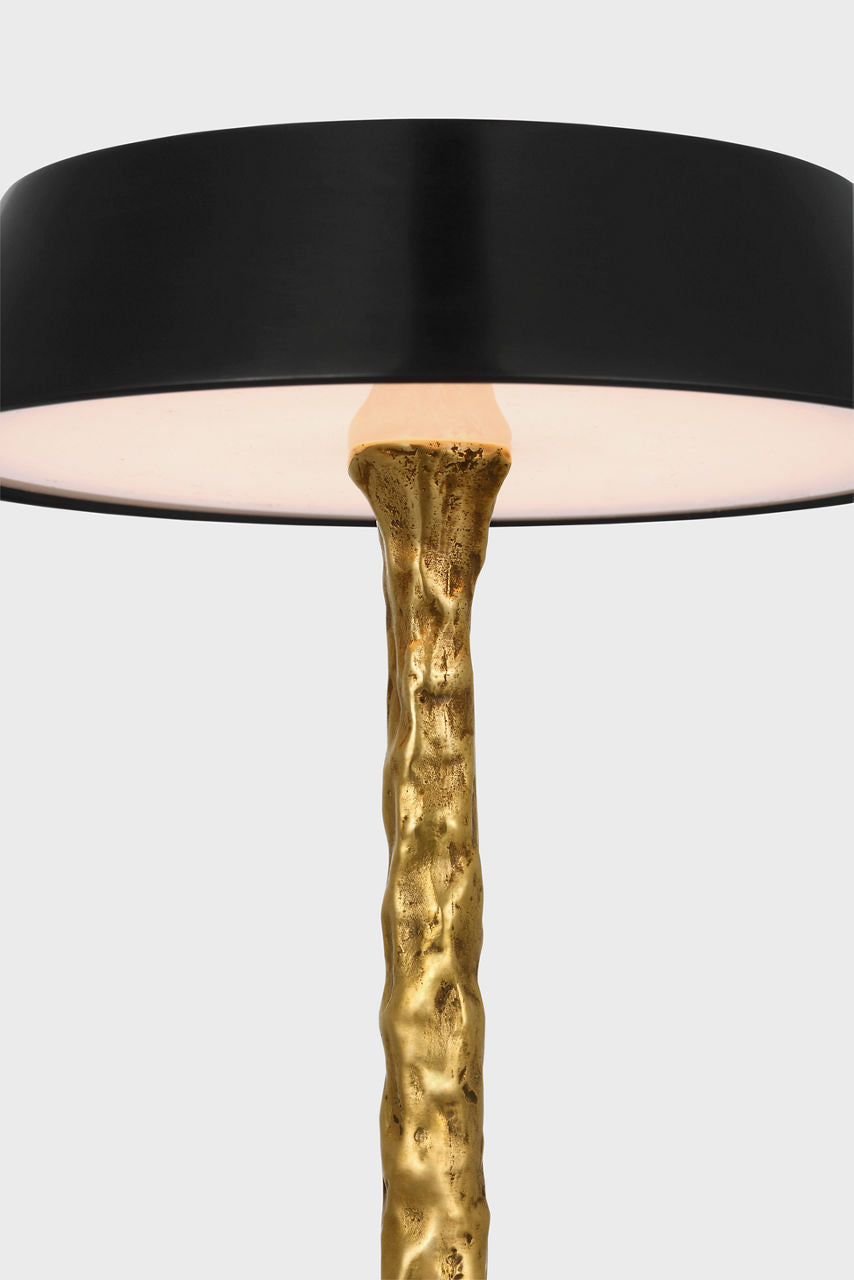 Ilosi 12" Sculpted Rechargeable Table Lamp | Hand-Rubbed Antique Brass | Bronze Shade