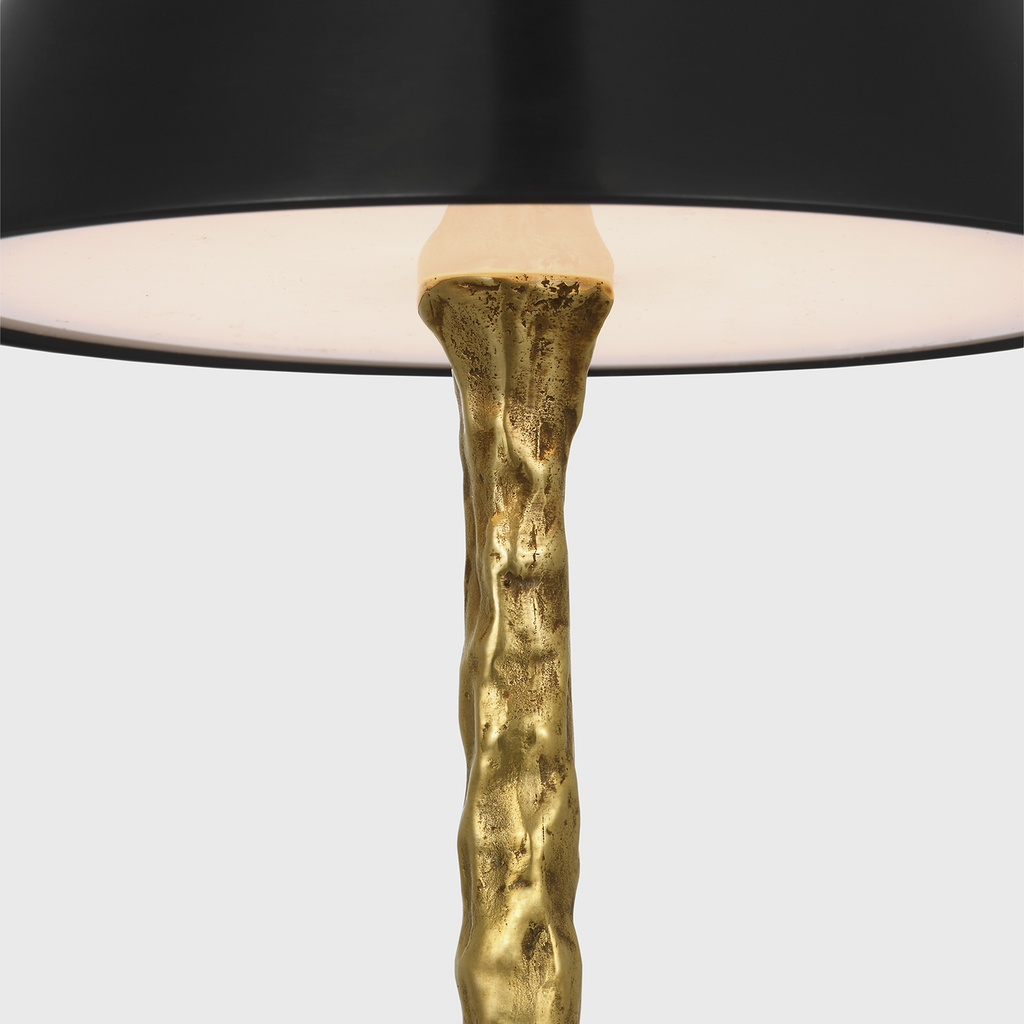 Ilosi 12" Sculpted Rechargeable Table Lamp | Hand-Rubbed Antique Brass | Bronze Shade
