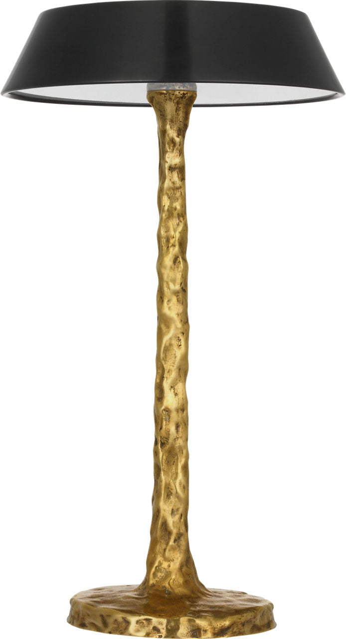 Ilosi 12" Sculpted Rechargeable Table Lamp | Hand-Rubbed Antique Brass | Bronze Shade