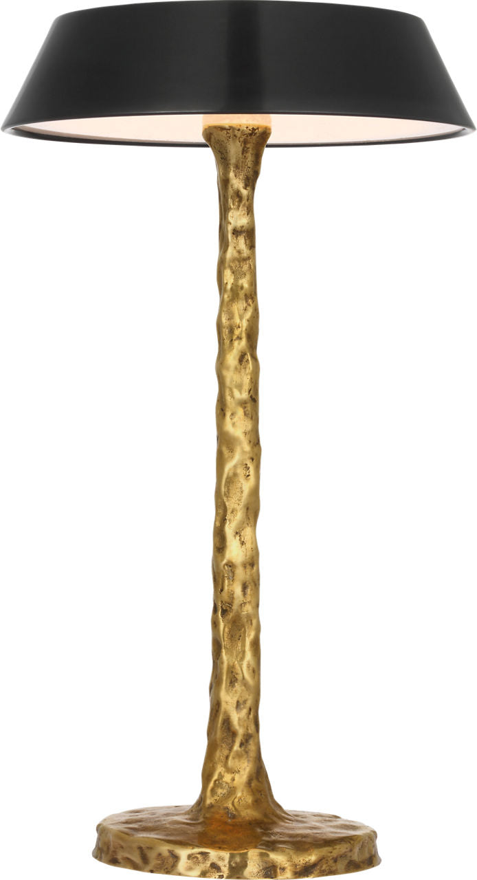 Ilosi 12" Sculpted Rechargeable Table Lamp | Hand-Rubbed Antique Brass | Bronze Shade