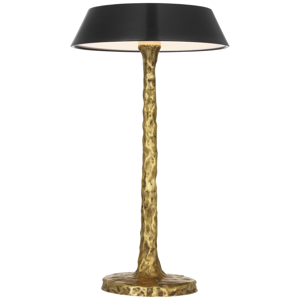 Ilosi 12" Sculpted Rechargeable Table Lamp | Hand-Rubbed Antique Brass | Bronze Shade