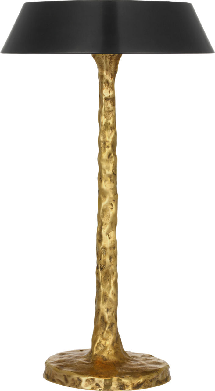 Ilosi 12" Sculpted Rechargeable Table Lamp | Hand-Rubbed Antique Brass | Bronze Shade