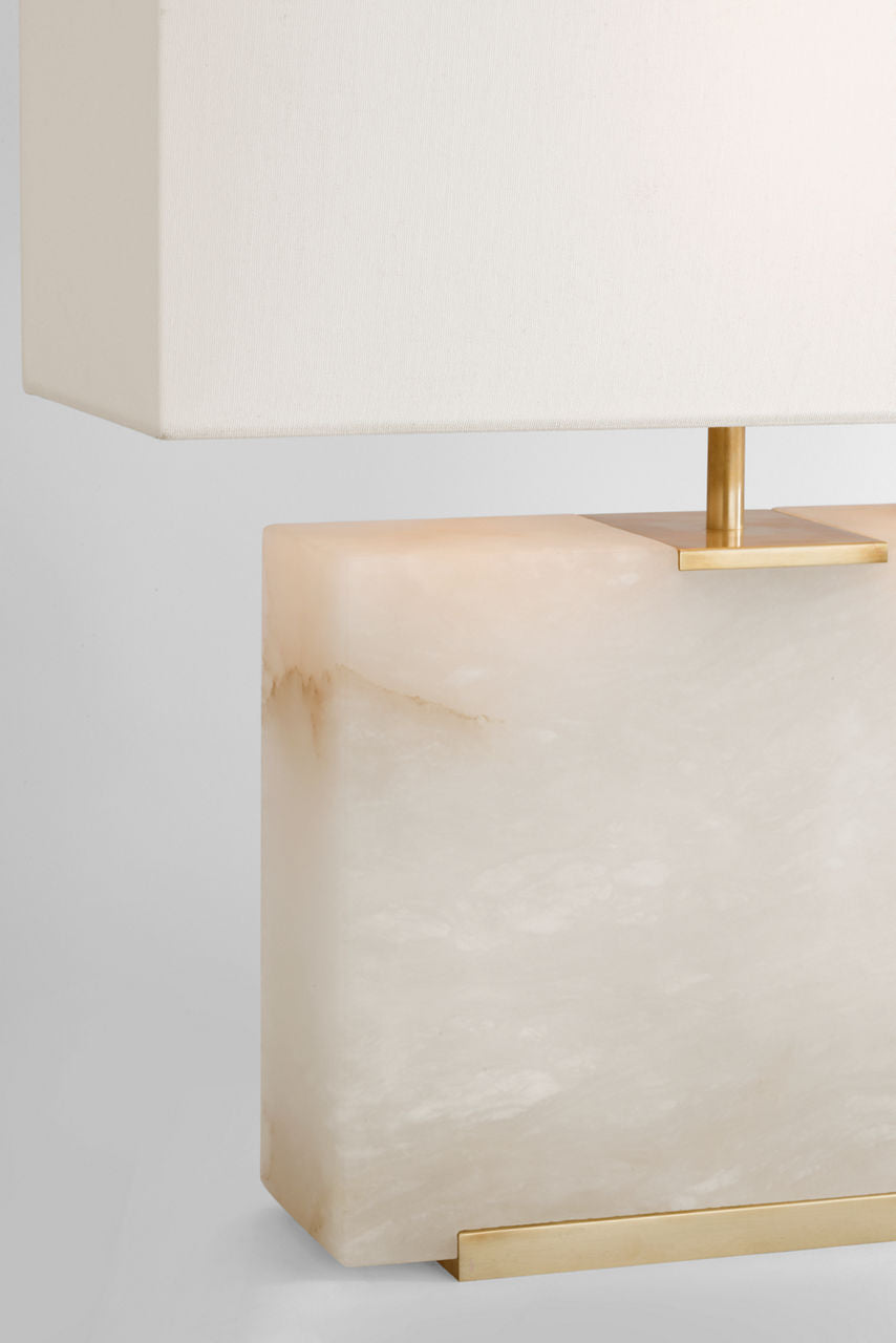 Matero Medium Table Lamp | Alabaster | Linen Shade