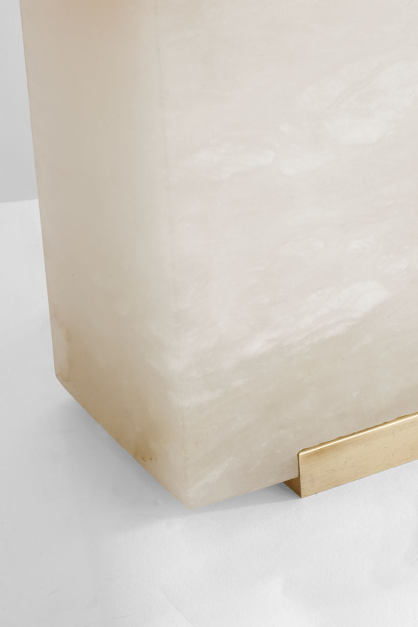 Matero Medium Table Lamp | Alabaster | Linen Shade
