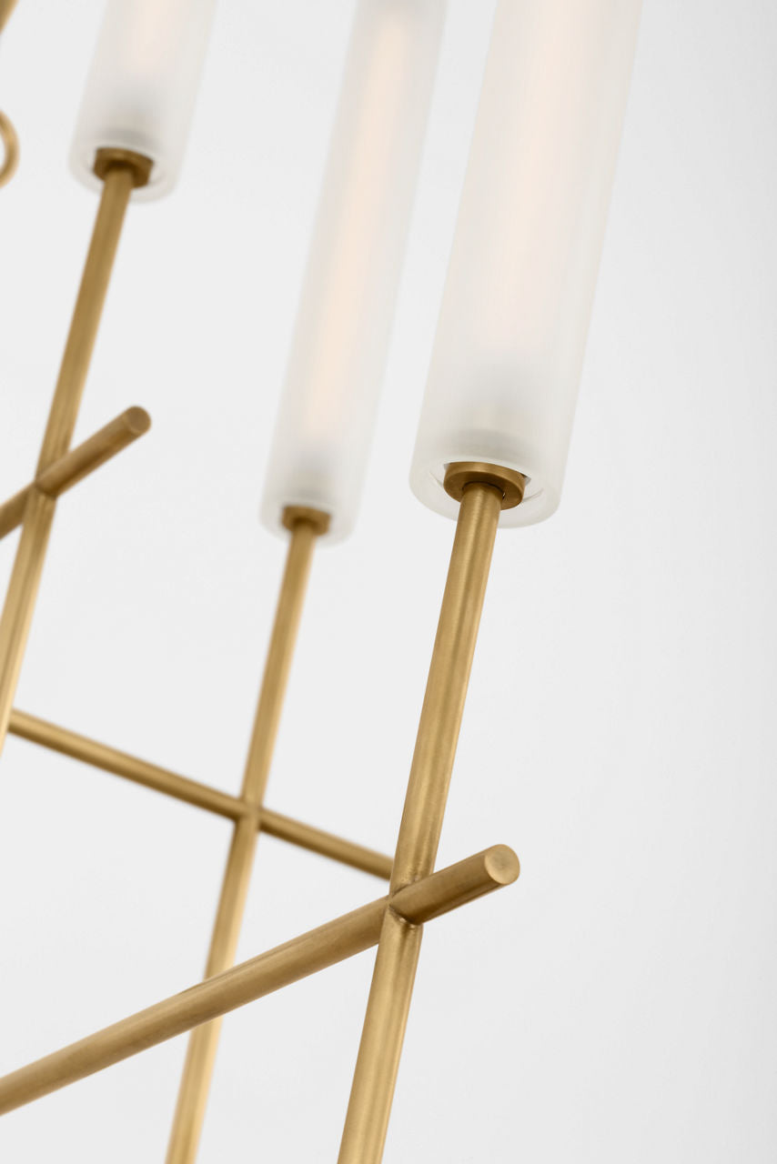 Fay 32" Chandelier | Hand-Rubbed Antique Brass | Frosted Glass