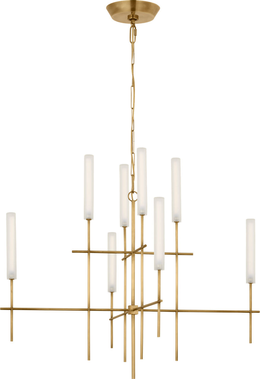 Fay 32" Chandelier | Hand-Rubbed Antique Brass | Frosted Glass