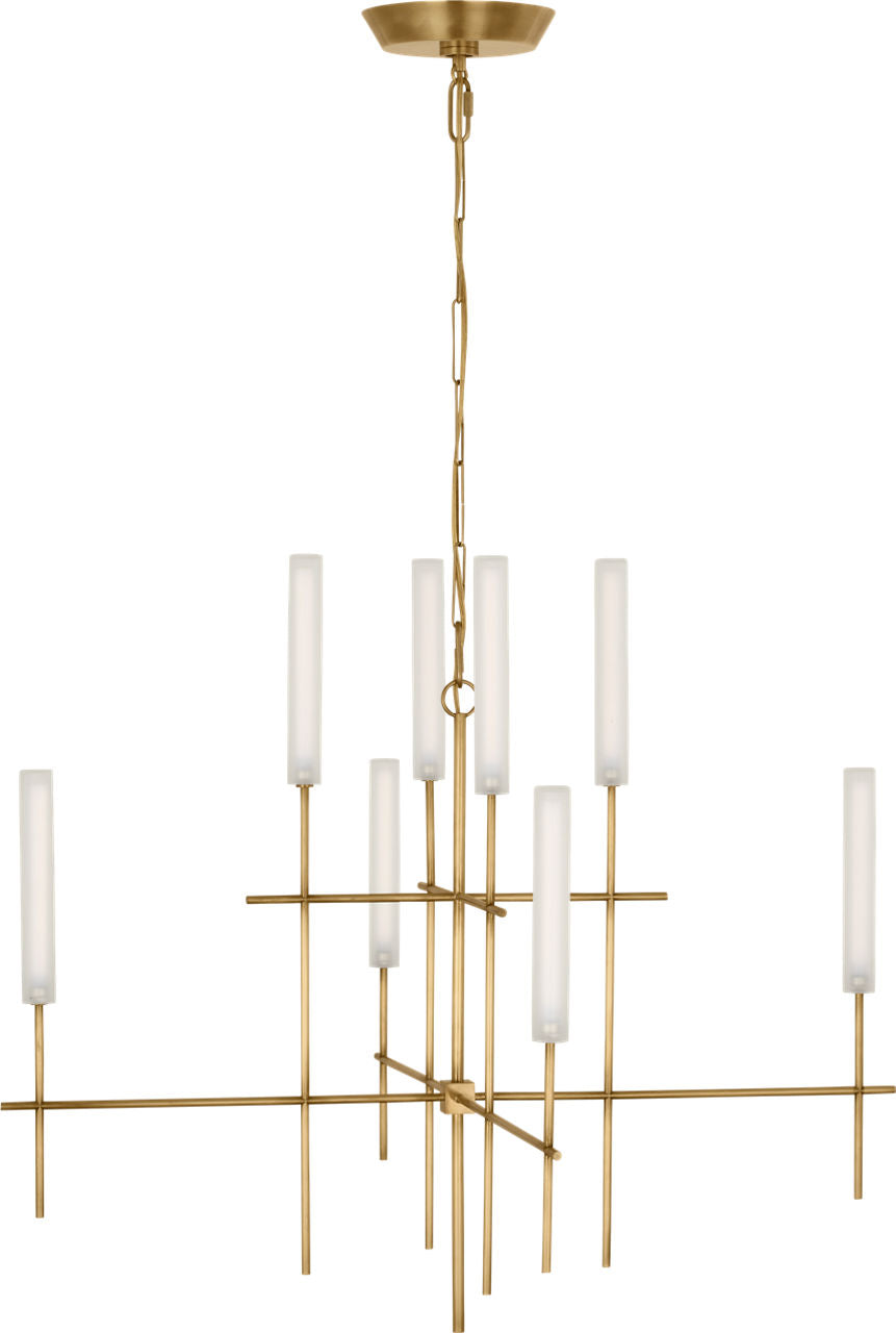 Fay 32" Chandelier | Hand-Rubbed Antique Brass | Frosted Glass