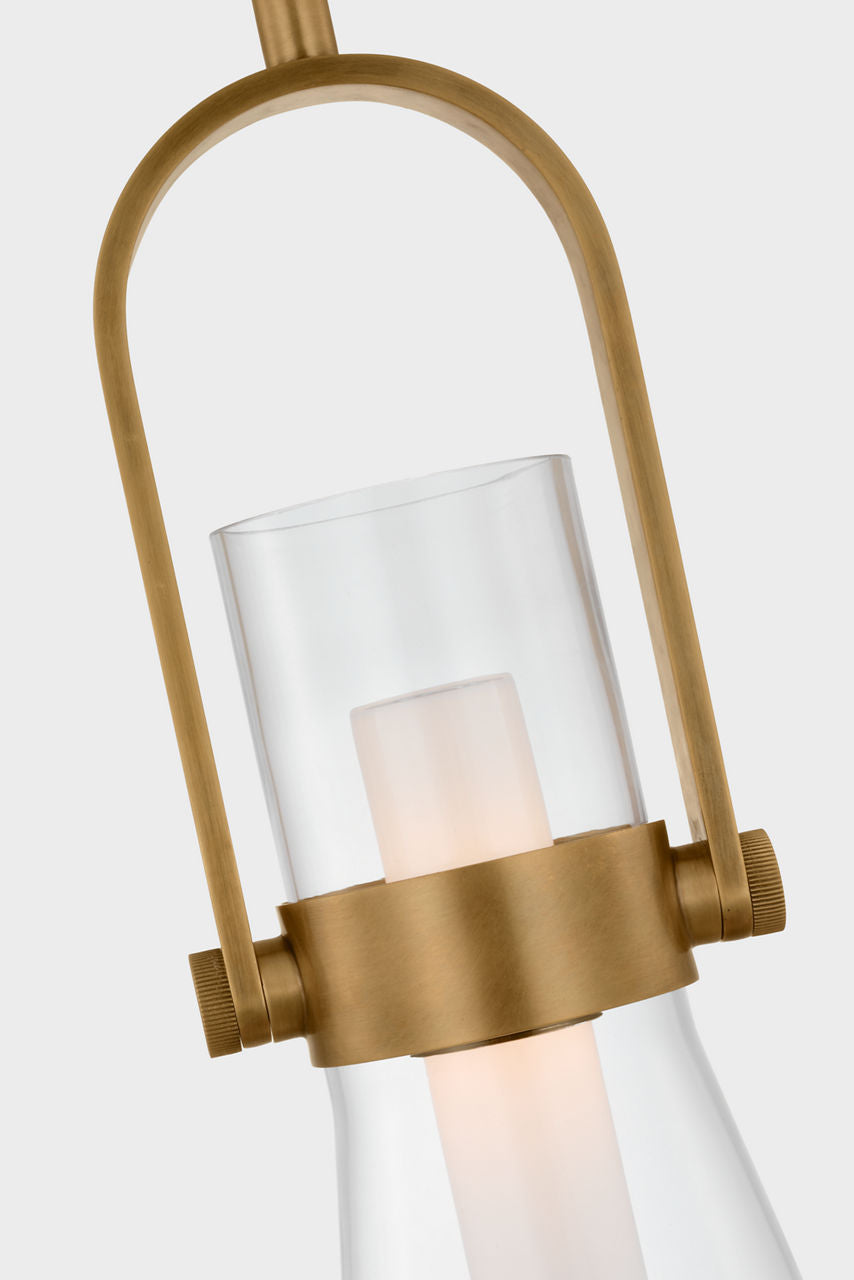Larkin 9" Conical Pendant | Hand-Rubbed Antique Brass | Clear Glass