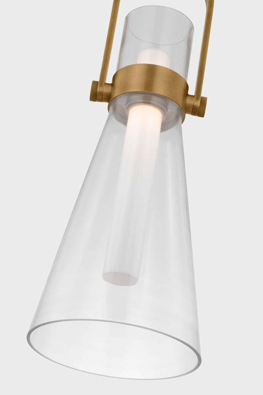 Larkin 9" Conical Pendant | Hand-Rubbed Antique Brass | Clear Glass
