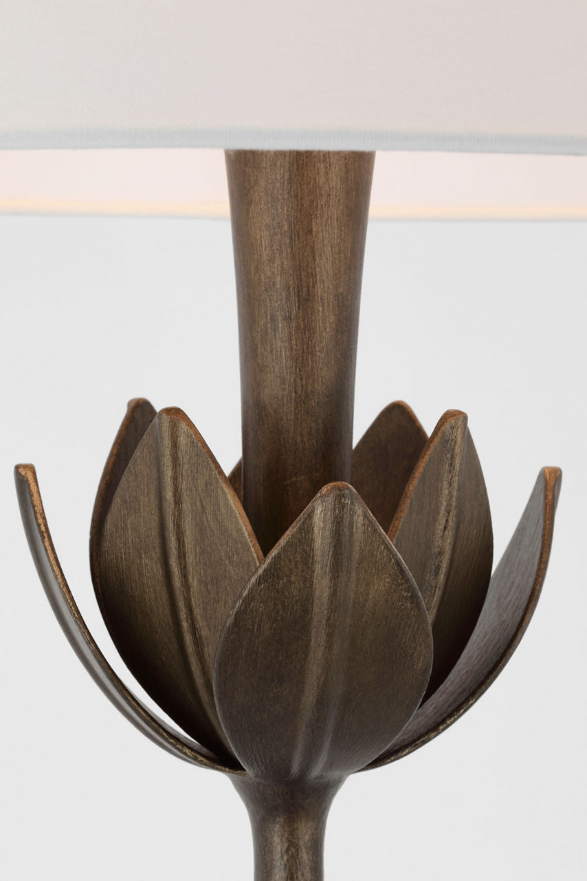 Alberto Large Floor Lamp | Antique Bronze Leaf | Linen Shade