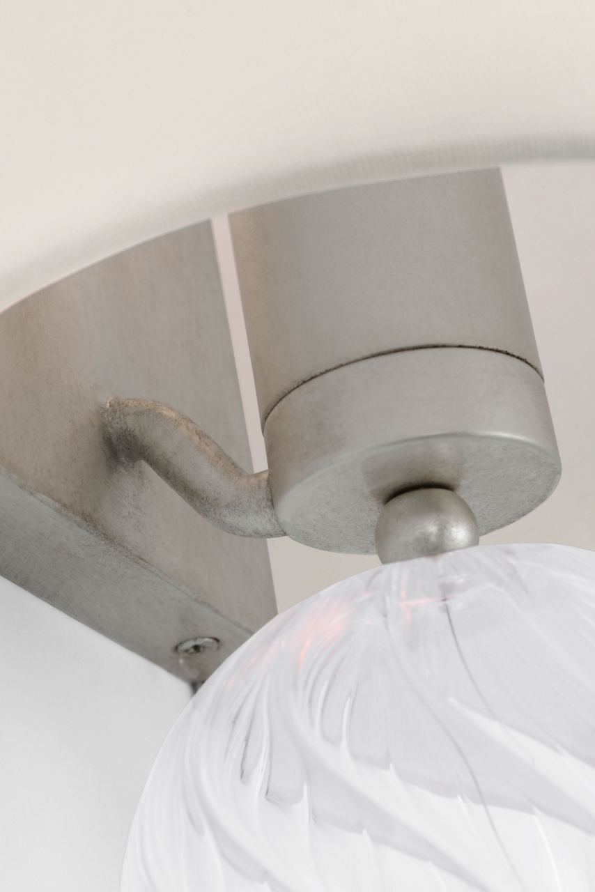Talia 18" Sconce | Burnished Silver Leaf and Clear Swirled Glass | Linen Shade