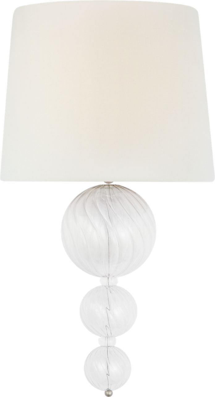 Talia 18" Sconce | Burnished Silver Leaf and Clear Swirled Glass | Linen Shade