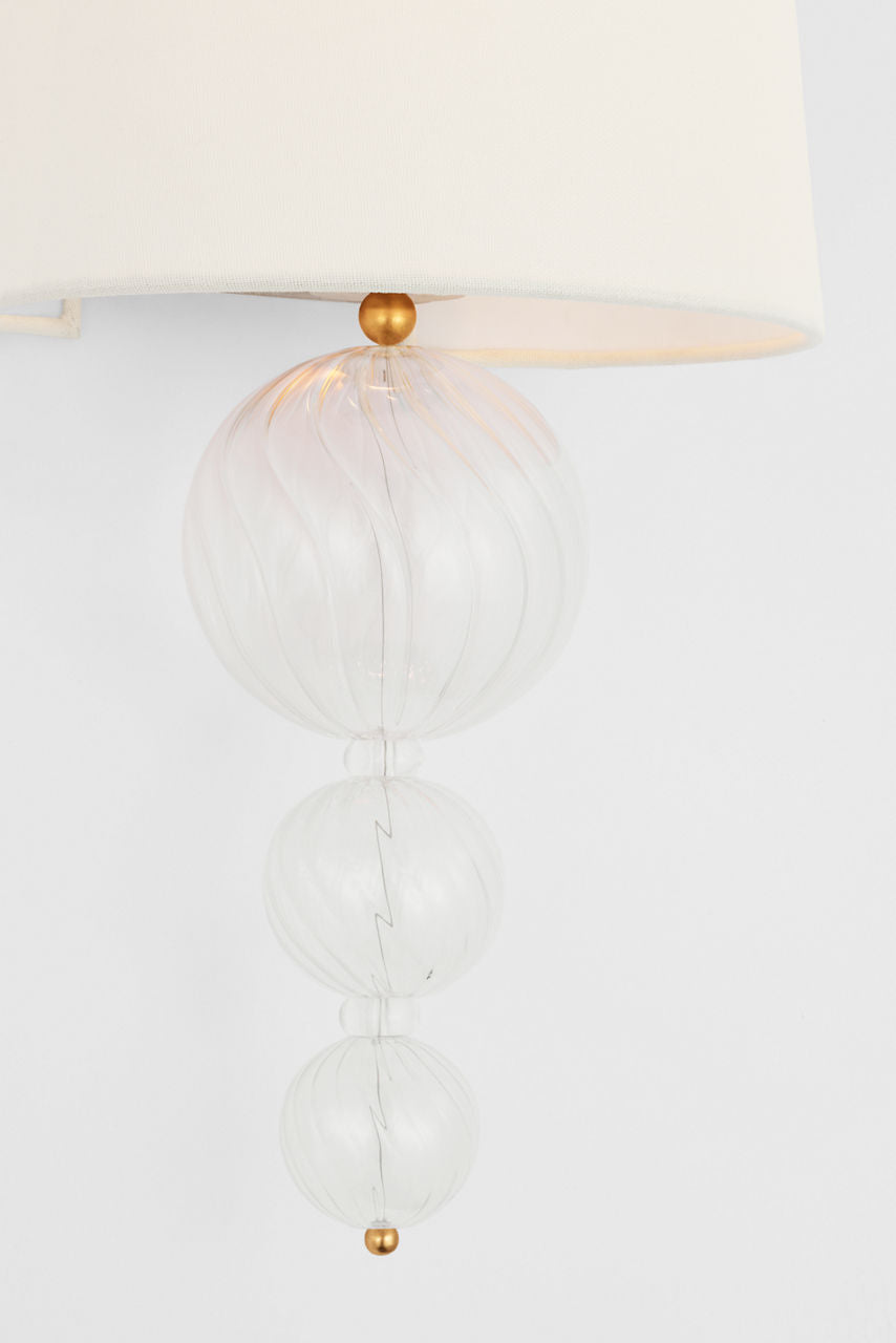 Talia 18" Sconce | Gild and Clear Swirled Glass | Linen Shade