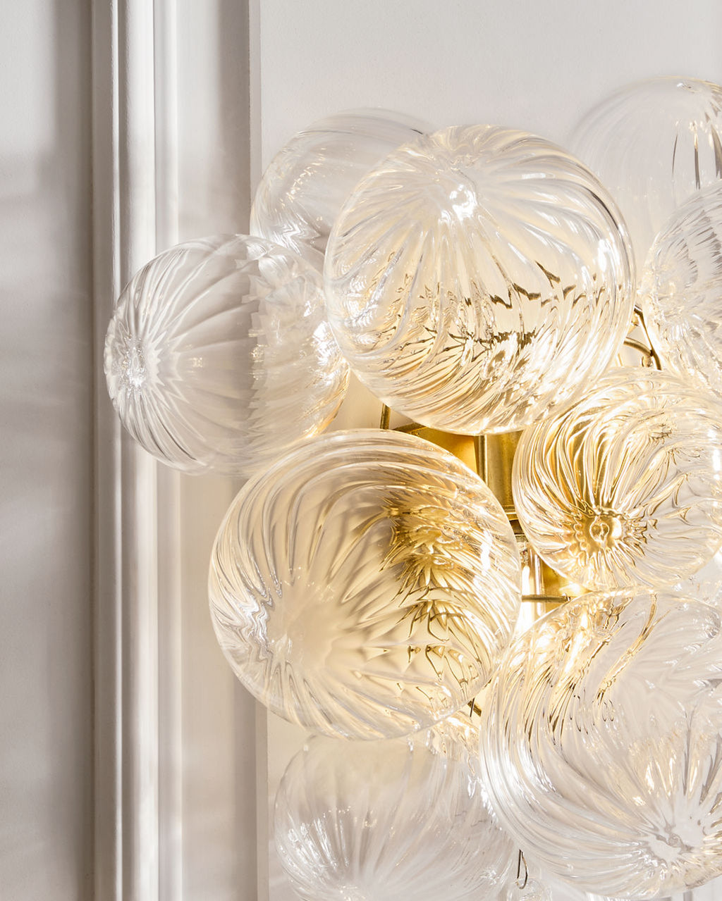 Talia Large Sconce | Burnished Silver Leaf | Clear Swirled Glass