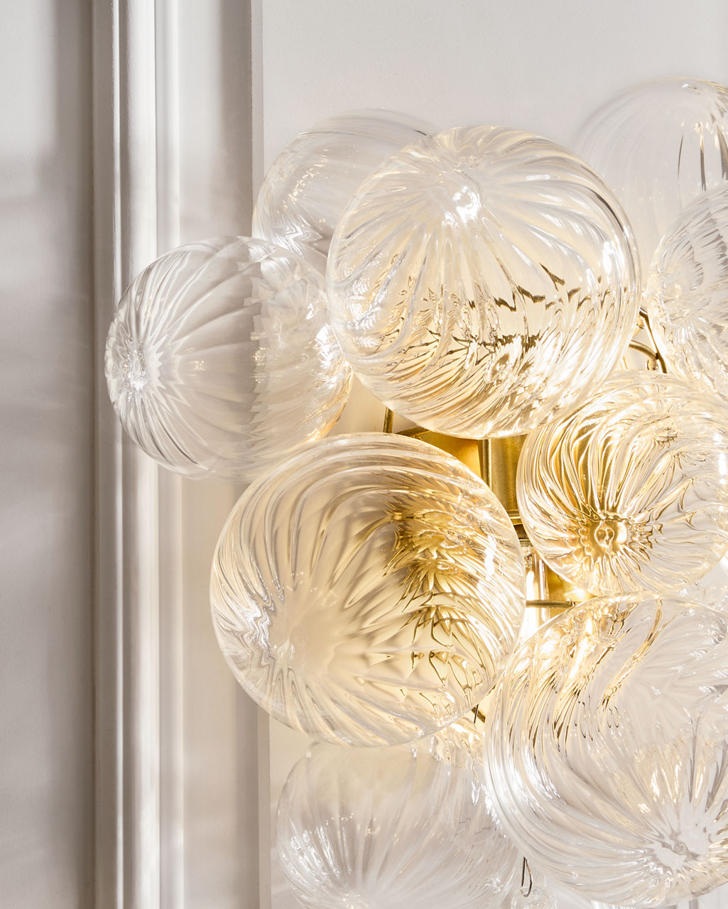 Talia Large Sconce | Burnished Silver Leaf | Clear Swirled Glass