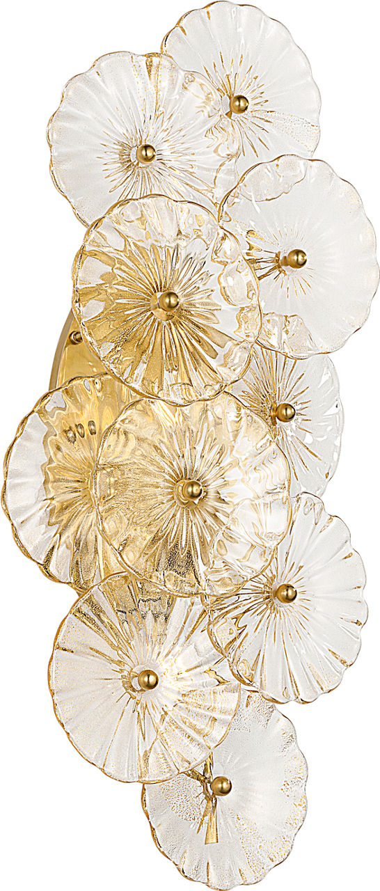 Gianna 21" Layered Sconce | Hand-Rubbed Antique Brass | Gold Fleck Glass