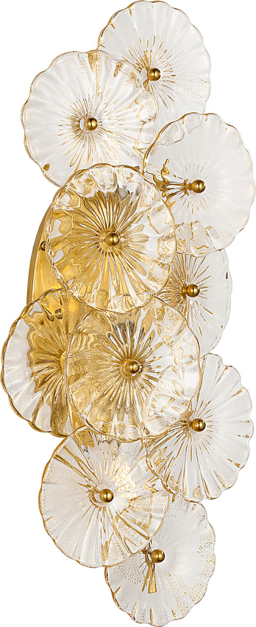 Gianna 21" Layered Sconce | Hand-Rubbed Antique Brass | Gold Fleck Glass