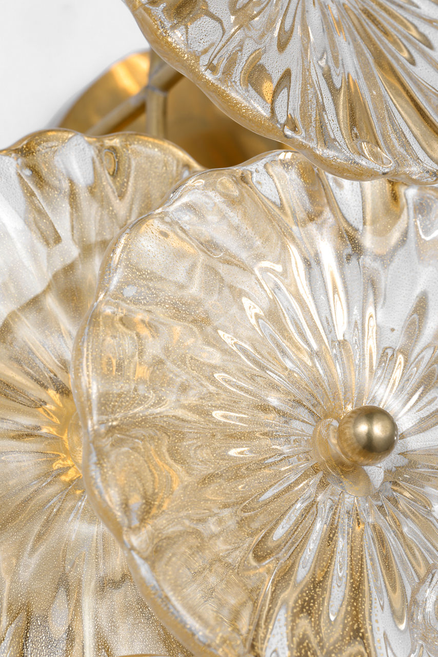 Gianna 21" Layered Sconce | Hand-Rubbed Antique Brass | Gold Fleck Glass