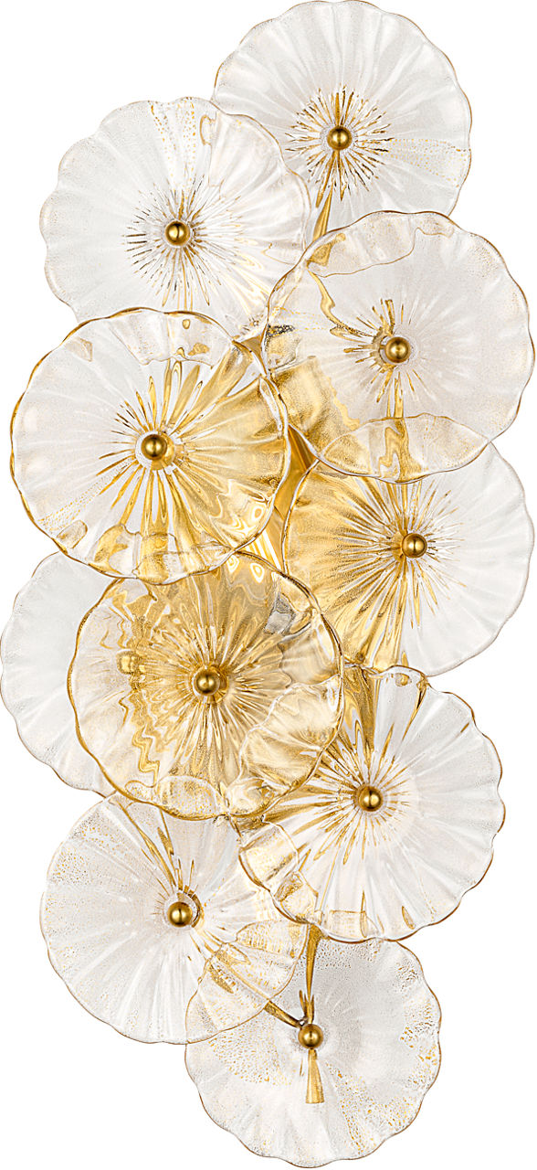 Gianna 21" Layered Sconce | Hand-Rubbed Antique Brass | Gold Fleck Glass
